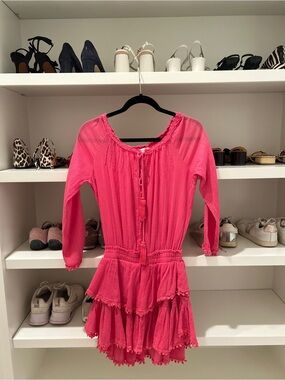 LoveShackFancy Hot Pink Tiered Mini Dress